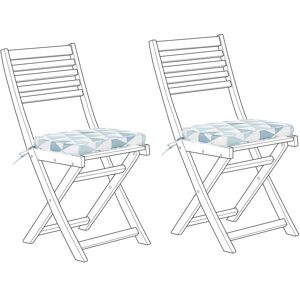 BELIANI Set of 2 Chair Seat Cushion Pads Indoor Outdoor Blue and White Geometric Fiji - White