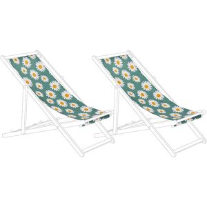 Beliani - Set of 2 Sun Lounger Replacement Fabrics Chamomile Pattern Anzio / Avellino - Green