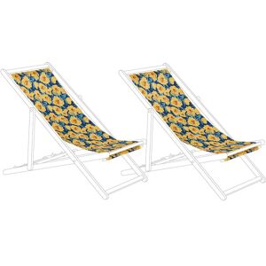 Beliani - Set of 2 Sun Lounger Replacement Fabrics Floral Pattern Yellow Anzio / Avellino - Blue