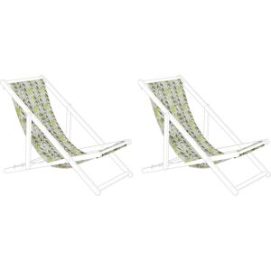 Beliani - Set of 2 Sun Lounger Replacement Fabrics Yellow and Grey Anzio / Avellino - Multicolour