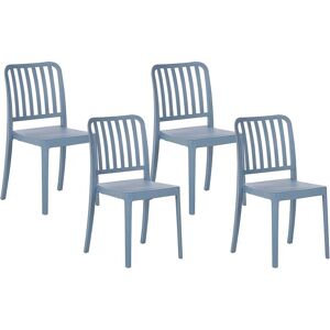 BELIANI Set of 4 Garden Dining Chairs Armless Stacking Weatherproof Plastic Blue Sersale - Blue