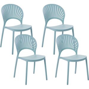 BELIANI Set of 4 Plastic Dining Chairs Indoor Outdoor Stacking Side Chairs Blue Ostia - Blue