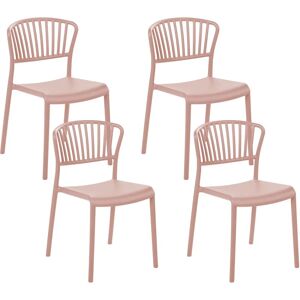 BELIANI Set of 4 Plastic Dining Chairs Indoor Outdoor Stacking Side Chairs Pink Gela - Pink