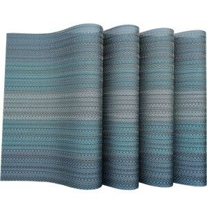 GROOFOO Set of 4 Washable Heat Resistant PVC Placemats Non-Slip Table Mat for Dining Room Kitchen Living Room Garden or Dining Room Restaurant - Gray / Blue