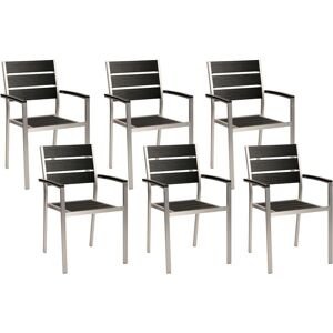 BELIANI Set of 6 Modern Outdoor Dining Chairs Plastic Wood Aluminium Silver Frame Black Vernio - Black