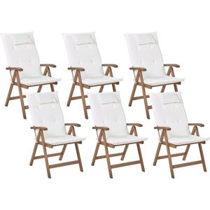 Beliani - Set of 6 Rustic Garden Chairs Natural Acacia Wood Adjustable Foldable with Armrests Dark Wood Off-White Cushions Amantea - Dark Wood