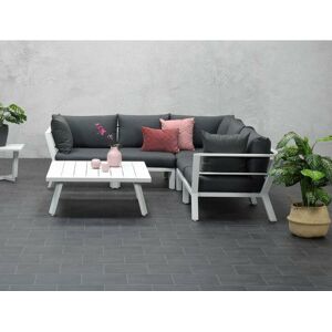 THE OUTDOOR LIVING COMPANY Sicilly Corner Group and Coffee Table - Matt White frame with Charcoal Cushions