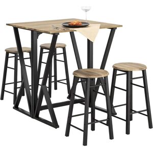 Bar Set-Half-folded Bar Table and 4 Stools, 5 Pieces Home Kitchen Breakfast Bar, OGT24-N - Sobuy