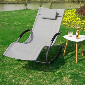 Outdoor Garden Rocking Chair Relaxing Chair Sun Lounger with Side Bag, Grey,OGS28-HG - Sobuy