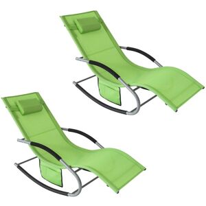 Set of 2 Sun Loungers and Recliners with Side Bag,Green, OGS28-GRx2 - Sobuy