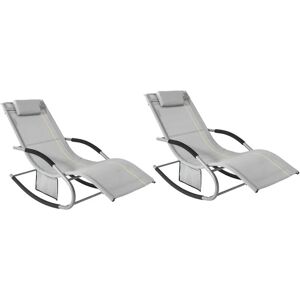 Set of 2 Sun Loungers and Recliners with Side Bag,Grey, OGS28-HGx2 - Sobuy