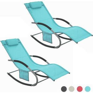 Set of 2 Sun Loungers and Recliners with Side Bag,Blue, OGS28-HBx2 - Sobuy