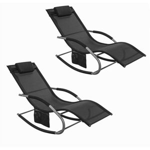 2 Sets Outdoor Patio Recliners Rocking Chair Black,OGS28-SCHx2 - Sobuy