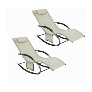 2 Sets Outdoor Patio Recliner Sun Lounger Rocking Chair Beige,OGS28-MIx2 - Sobuy