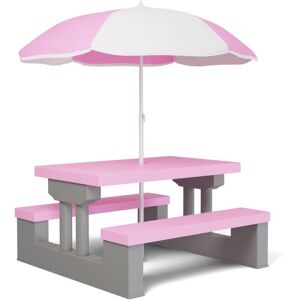 SPIELWERK Kids Garden Picnic Table and Bench Set Umbrella Sunshade Parasol uv Protection Toy Dining Outdoor Patio Furniture Children Toddler Play Activity Set
