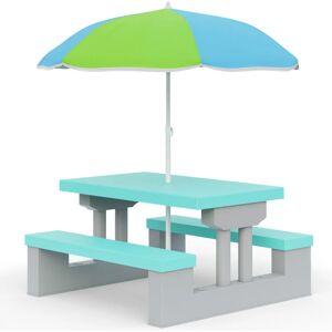 SPIELWERK Kids Garden Picnic Table and Bench Set Umbrella Sunshade Parasol uv Protection Toy Dining Outdoor Patio Furniture Children Toddler Play Activity Set