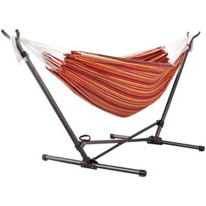 TRUESHOPPING Stripe Portable Double Hammock Steel Folding Stand Travel Camping Swing Bed - Red, Orange, Brown, Pink