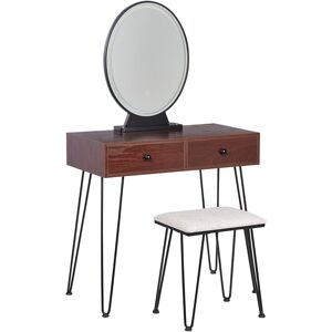 BELIANI Stylish Ornamental 2-Drawer Glam Dressing Table LED Mirror Dark Wood and Black Loix - Dark Wood