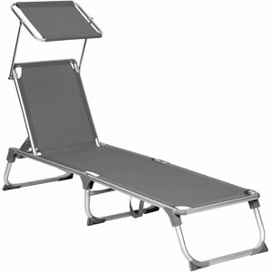 Songmics - Sun Lounger, Sunbed, Reclining Sun Chair with Sunshade, Adjustable Backrest, Foldable, Lightweight, 55 x 193 x 31 cm, Load Capacity 150