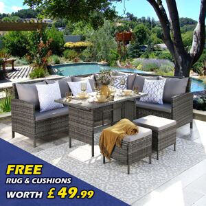 CHALKDALE Thalia- Outdoor Corner Sofa Set with weather-proof Rug and Cushions - 9 Seater - Grey