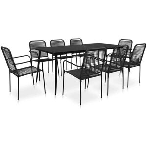 SWEIKO 9 Piece Outdoor Dining Set Cotton Rope and Steel Black FF48571UK