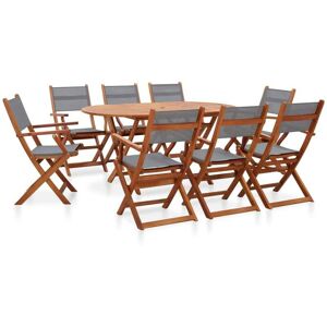 SWEIKO 9 Piece Outdoor Dining Set Grey Solid Eucalyptus Wood and Textilene FF278912UK