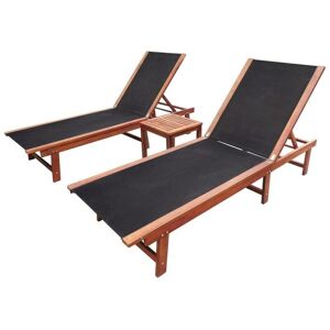 SWEIKO Sun Loungers 2 pcs with Table Solid Acacia Wood and Textilene VDFF17131UK