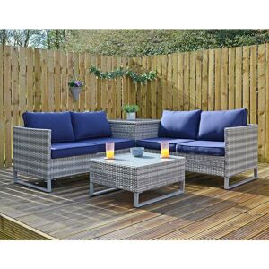 AZUMA Grey Rattan Garden Sofa Set Coffee Table Ottoman Treviso Patio Furniture - Grey