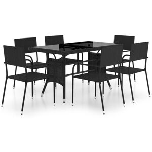 7 Piece Garden Dining Set Poly Rattan Black vidaXL - Black