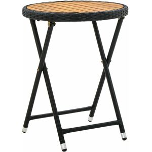 Tea Table Black 60 cm Poly Rattan and Solid Acacia Wood Vidaxl Black