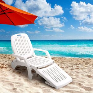 Warmiehomy - White Outdoor Folding Lounge Chair Recliner with Wheels