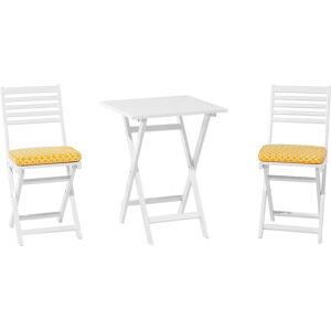 Beliani - Outdoor Garden Furniture Bistro Set Folding Wood White Yellow Cushions Fiji - White