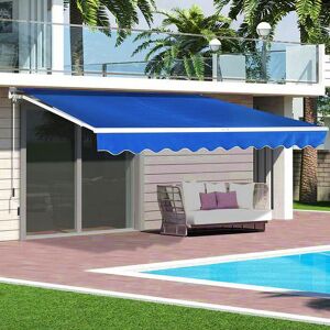 LIVINGANDHOME Outdoor Retractable diy Manual Patio Awning Canopy Garden Shade Shelter, Blue 400x300CM