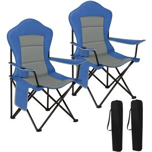 2x Camping Chair Folding Portable Chair, Blue+Grey - Woltu