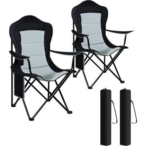 2x Camping Chair Folding Portable Chair, Black+Light Gray - Woltu