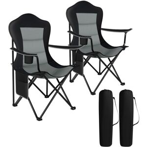 2x Camping Chair Folding Portable Chair, Black+Dark Gray - Woltu