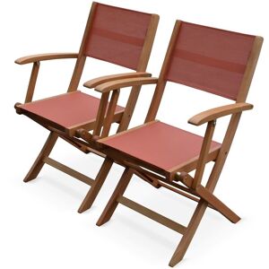 SWEEEK Wood and textilene garden armchairs - 2 oiled fsc Eucalyptus and textilene folding armchairs - Almeria - Terracotta - Terracotta