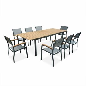 Sweeek - 8-seater garden dining set, extendable 200/250cm wood and alumimium garden table, 8 armchairs - Sevilla - Anthracite frame, Taupe Grey