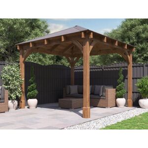 Dunster House Ltd. - Wooden Gazebo Leviathan 3m x 3m - Permanent Heavy Duty Pressure Treated Patio Shelter With Roof Shingles 10 Year Guarantee