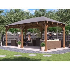 DUNSTER HOUSE LTD. Wooden Gazebo Leviathan 6m x 3m - Permanent Heavy Duty Pressure Treated Patio Shelter With Roof Shingles 10 Year Guarantee