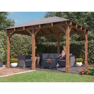 Dunster House Ltd. - Wooden Gazebo Leviathan 4m x 3m - Permanent Heavy Duty Pressure Treated Patio Shelter With Roof Shingles 10 Year Guarantee