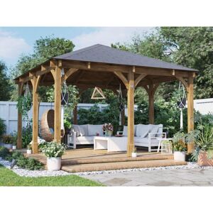 DUNSTER HOUSE LTD. Wooden Gazebo Leviathan 4m x 4m - Permanent Heavy Duty Pressure Treated Patio Shelter With Roof Shingles 10 Year Guarantee
