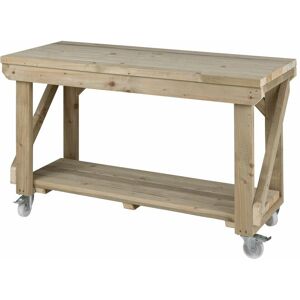 ARBOR GARDEN SOLUTIONS Indoor/outdoor workbench pressure treated station (H-90cm, D-64cm, L-150cm) with wheels - natural