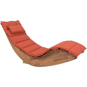 Beliani - Outdoor Garden Patio Rocking Lounger Sunbed Acacia Wood Cushion Red Brescia - Light Wood