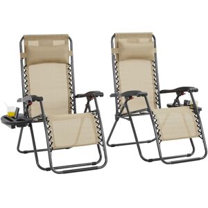 Yaheetech - 2pcs Outdoor Zero Gravity Chair Patio Lounge Camping Chair, Beige