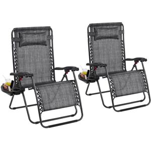 2pcs Oversized Zero Gravity Recliners Folding Patio Lounge Camping Chair, Gray - Yaheetech