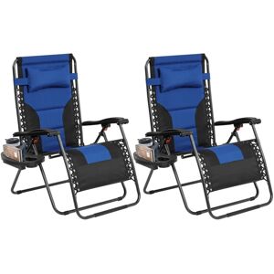 2pcs Zero Gravity Recliner Oxford Cloth Patio Lounge Camping Chair, Navy Blue/Black - Yaheetech