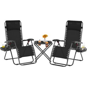 3pcs Outdoor Zero Gravity Chairs with Table Texteline Foldable Recliner & Table Set, Black - Yaheetech