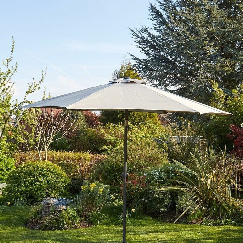 HOME SOURCE Garden Parasol 2.7 Metre Patio Shade Rust Proof Aluminium Pole Crank Tilt Grey - Grey