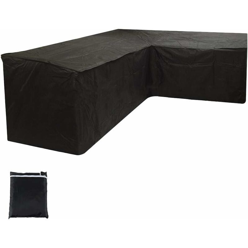 L-Shaped Garden Furniture Cover Windproof Waterproof Cover with Storage Bag for Outdoor Garden Patio (Black, 270x270x90cm) - Groofoo